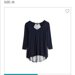 Navy blue 3/4 sleeve top with floral back